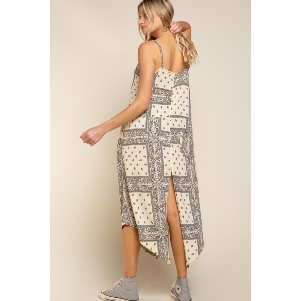 POL Almond Cream Paisley Print Button Front Relaxed Fit Dress - Picture 6 of 9